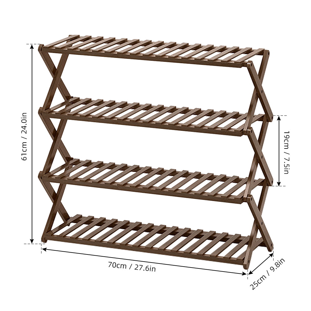 iKayaa Solid Bamboo Shoe Rack Foldable Freestanding Shoe Shelf Installation-Free Shoe Organizer Heavy Duty Rack for Hallway Entryway Closet Balcony 4-Tier