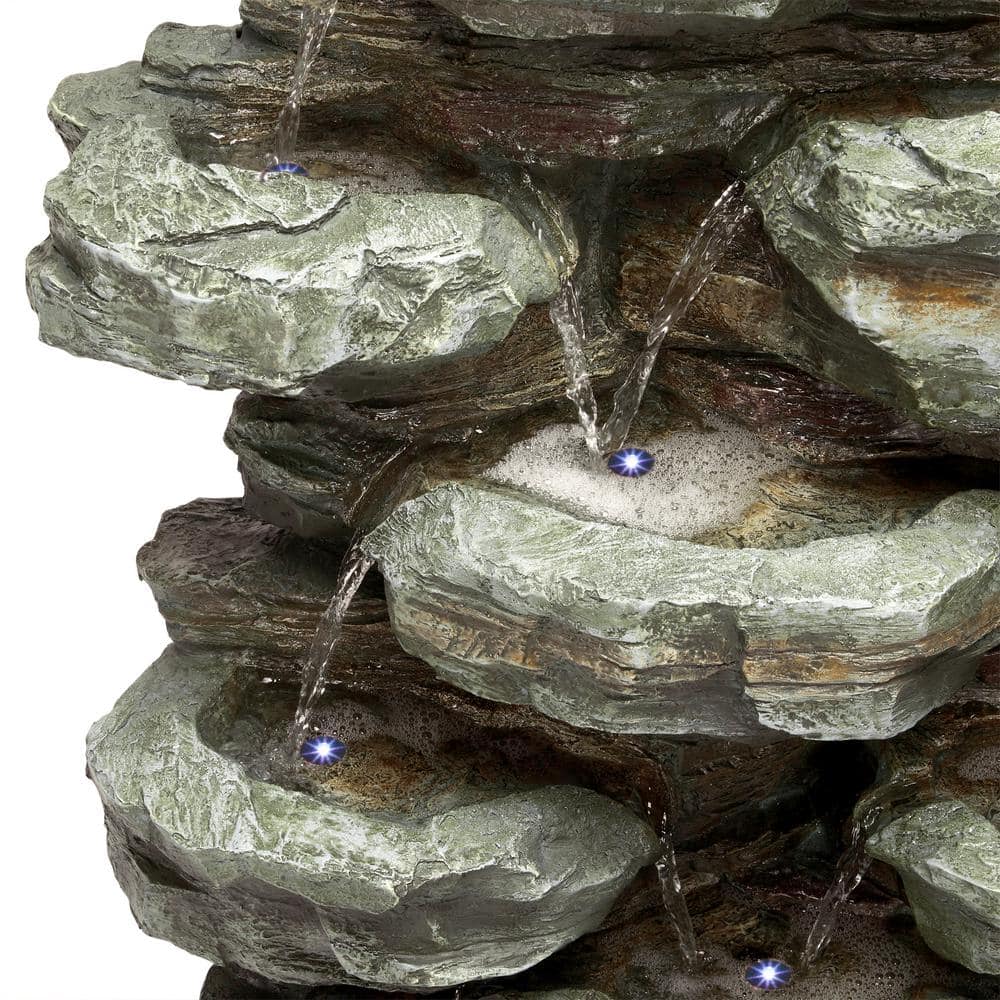 Alpine Corporation 39 in. Tall Outdoor Multi-Tier Rock Water Fountain with LED Lights WIN930