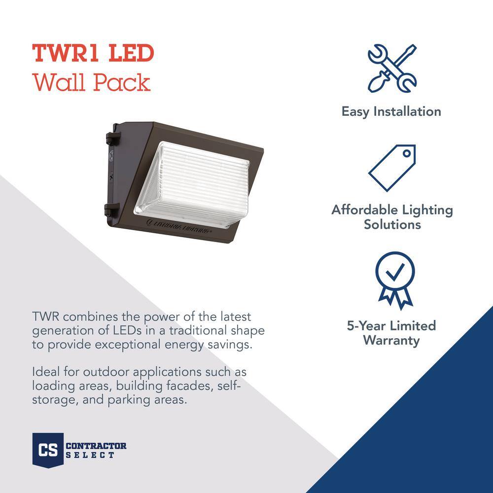 Lithonia Lighting Contractor Select TWR1 250-Watt Equivalent Integrated LED Dark Bronze Wall Pack Light Adjustable Lumens and CCT TWR1 LED ALO SWW2 UVOLT PE DDBTXD