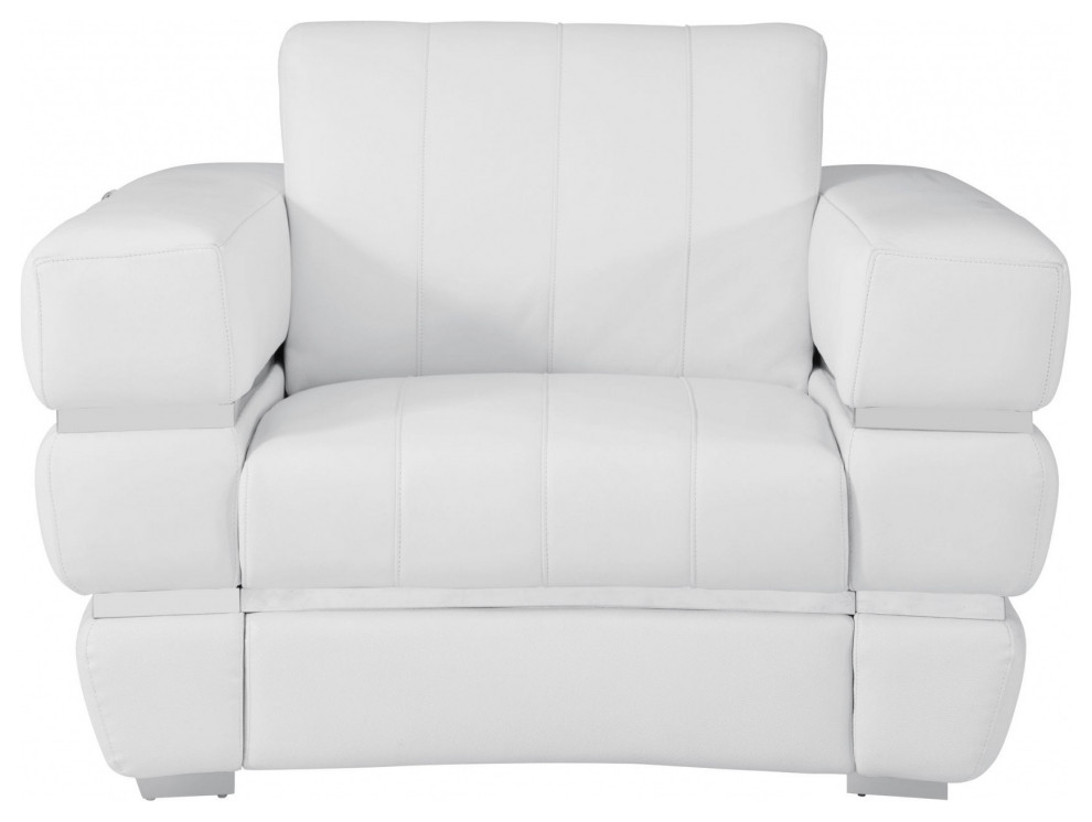 Winter White Stripe Top Grade Italian Leather Chair   Contemporary   Armchairs And Accent Chairs   by HomeRoots  Houzz