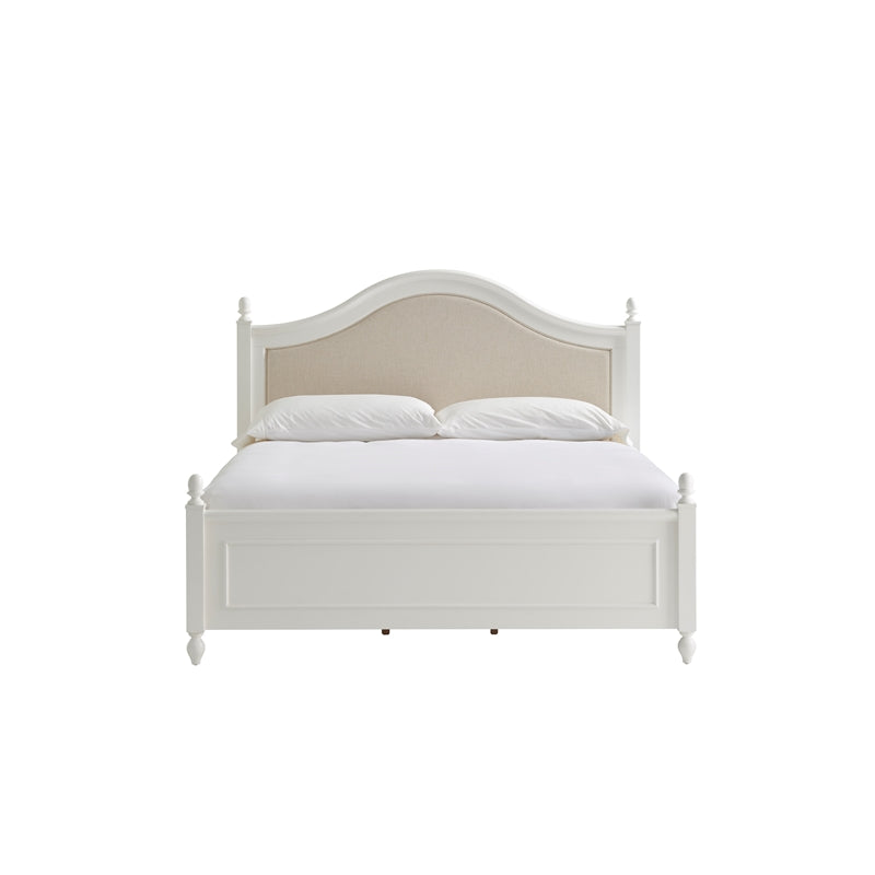 Arched Paneled Wood Framed Upholstered King Bed in White