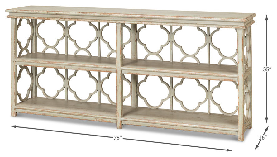 Quatrefoil Bookshelf Console Table With Storage Shelves   Transitional   Console Tables   by Sideboards and Things  Houzz