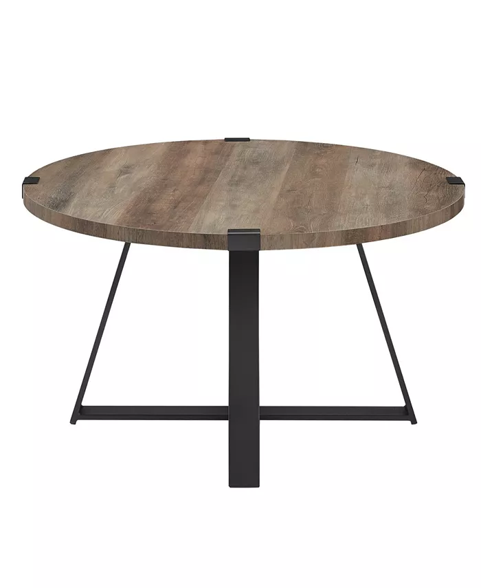 Walker Edison 30 Metal Wrap Round Coffee Table - Grey Wash Black