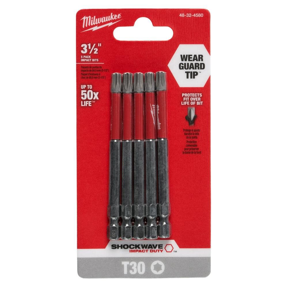 MW SHOCKWAVE 3.5 in. T30 Impact Driver Bits 5PK 48-32-4580 from MW