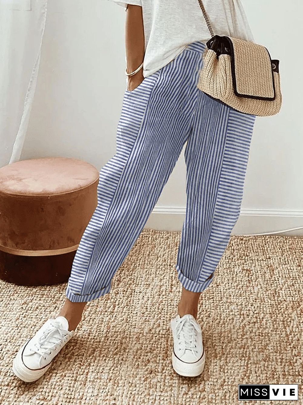 Jacquard Striped Paneled Loose-Fitting Track Pants