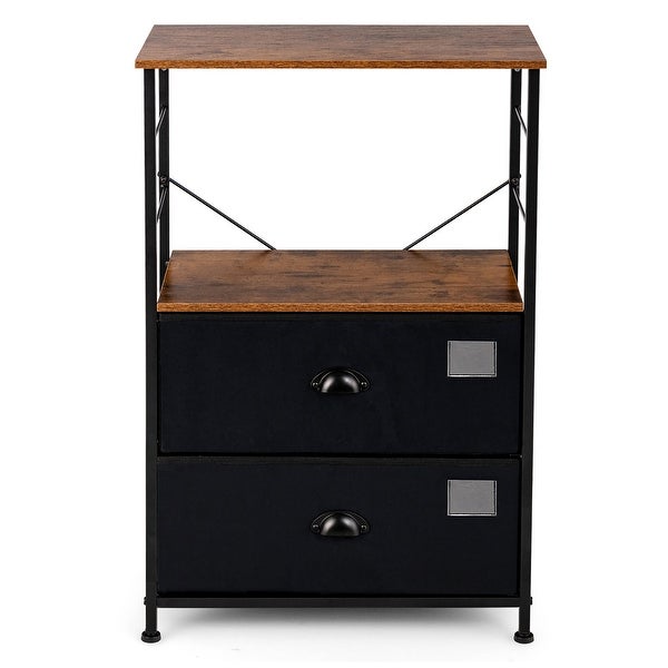 3 Tier Nightstand 2 Drawer Dresser Bedside Table with Storage Shelf