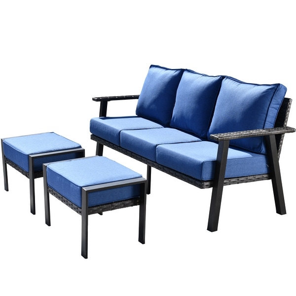 OVIOS Outdoor 3piece Wicker Sectional Sofa Set With Ottoman Steel Frame