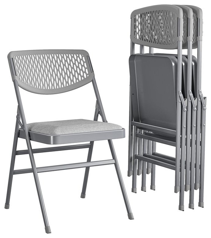 COSCO Ultra Comfort Commercial Folding Chair in Gray (4 pack)   Contemporary   Folding Chairs And Stools   by Homesquare  Houzz