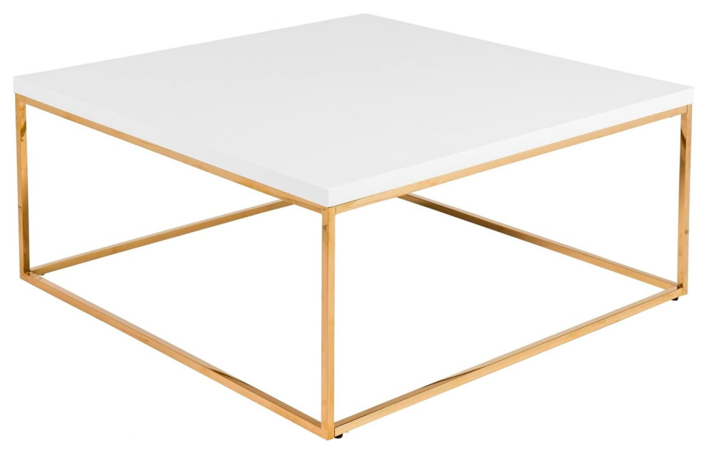 Contemporary Coffee Table  Gold Metal Base With Square Wooden Top  White   Contemporary   Coffee Tables   by Decor Love  Houzz