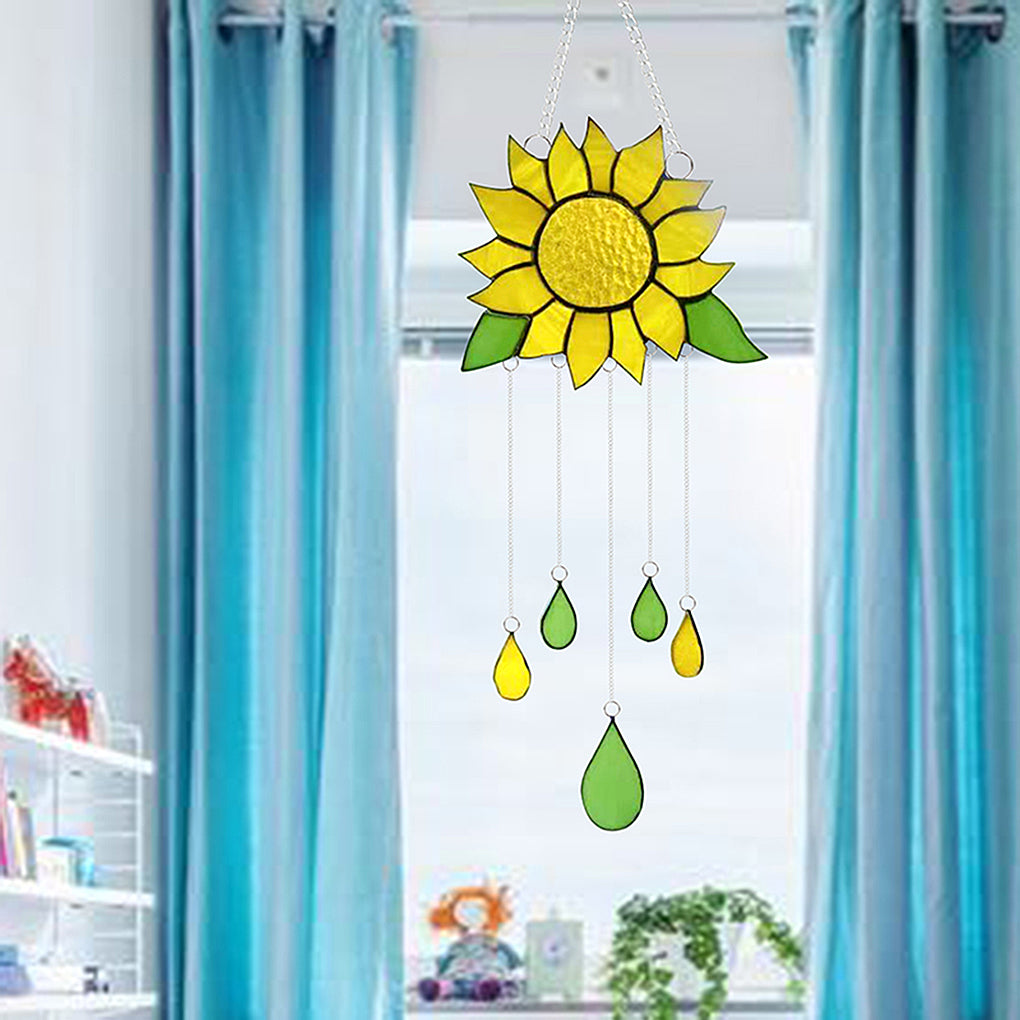 Rinhoo Wind Bell Alloy Sunflower Wind Chime Epoxy Hanging Craft Decoration Windbell for Home Garden