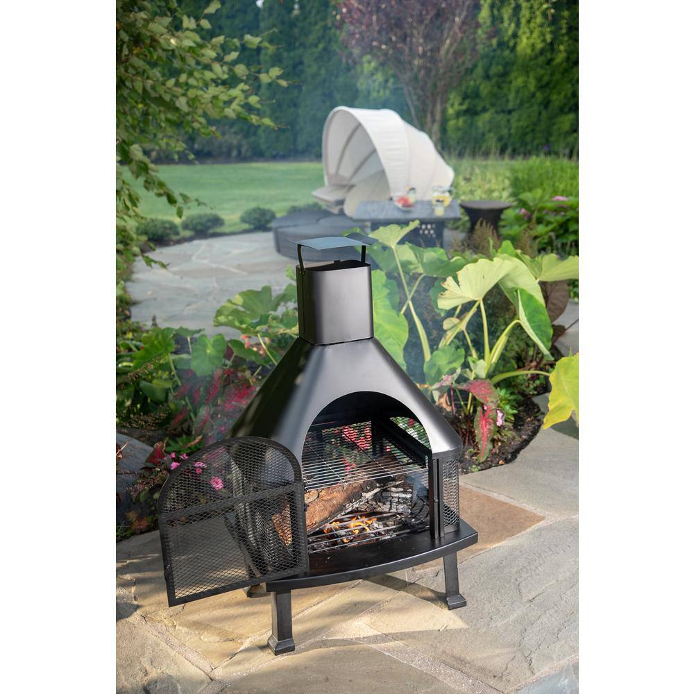 Endless Summer 45 in. H Steel Wood Burning Outdoor Fireplace with Chimney and Included Wood Grate and Cooking Grate WAF1013C