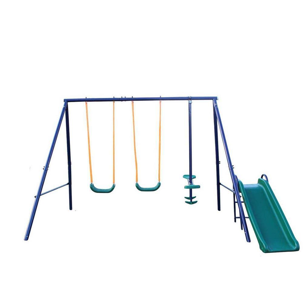 Metal Outdoor Swing Set with 2 Swing Seats 1 Glider 1 Slide LN20232280