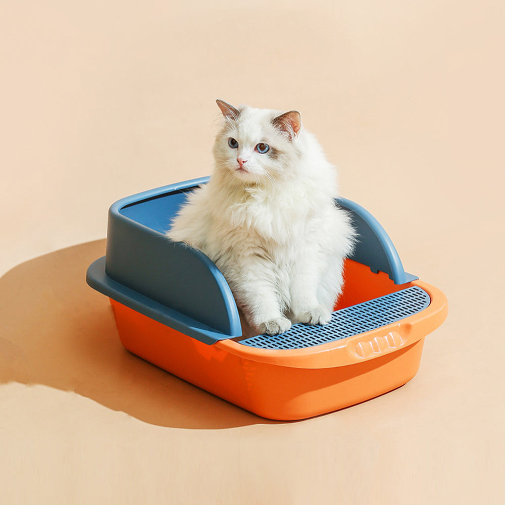 Carkira Large Open Top Cat Litter Box with Spoon， Blue