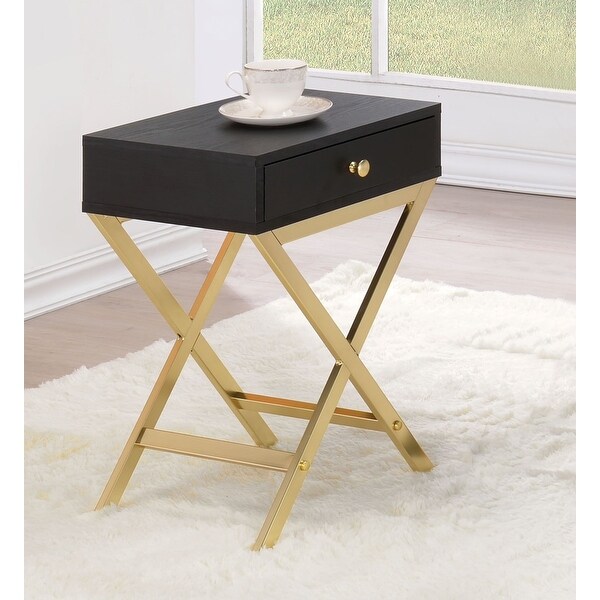 Side Table with 1 Drawer in Black and Brass