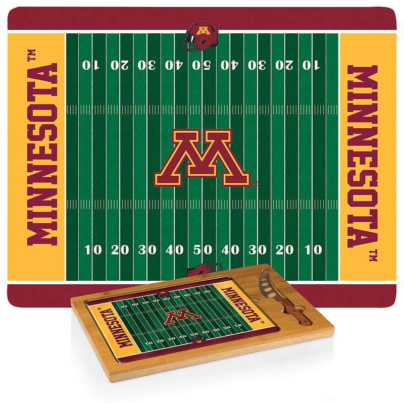 Picnic Time Minnesota Golden Gophers Icon Glass Top Cutting Board and Knife Set