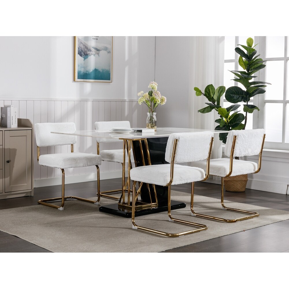 Modern Dining Chairs with Corduroy Fabric Gold Metal Base  Accent Armless Kitchen Chairs with Channel Tufting Set of 2