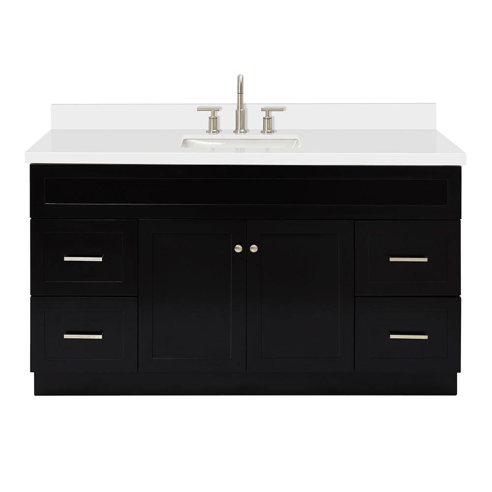 ARIEL Hamlet 61 in. W x 22 in. D x 36 in. H Bath Vanity in Black with Pure Quartz Vanity Top in White with White Basin F061SWQRVOBLK