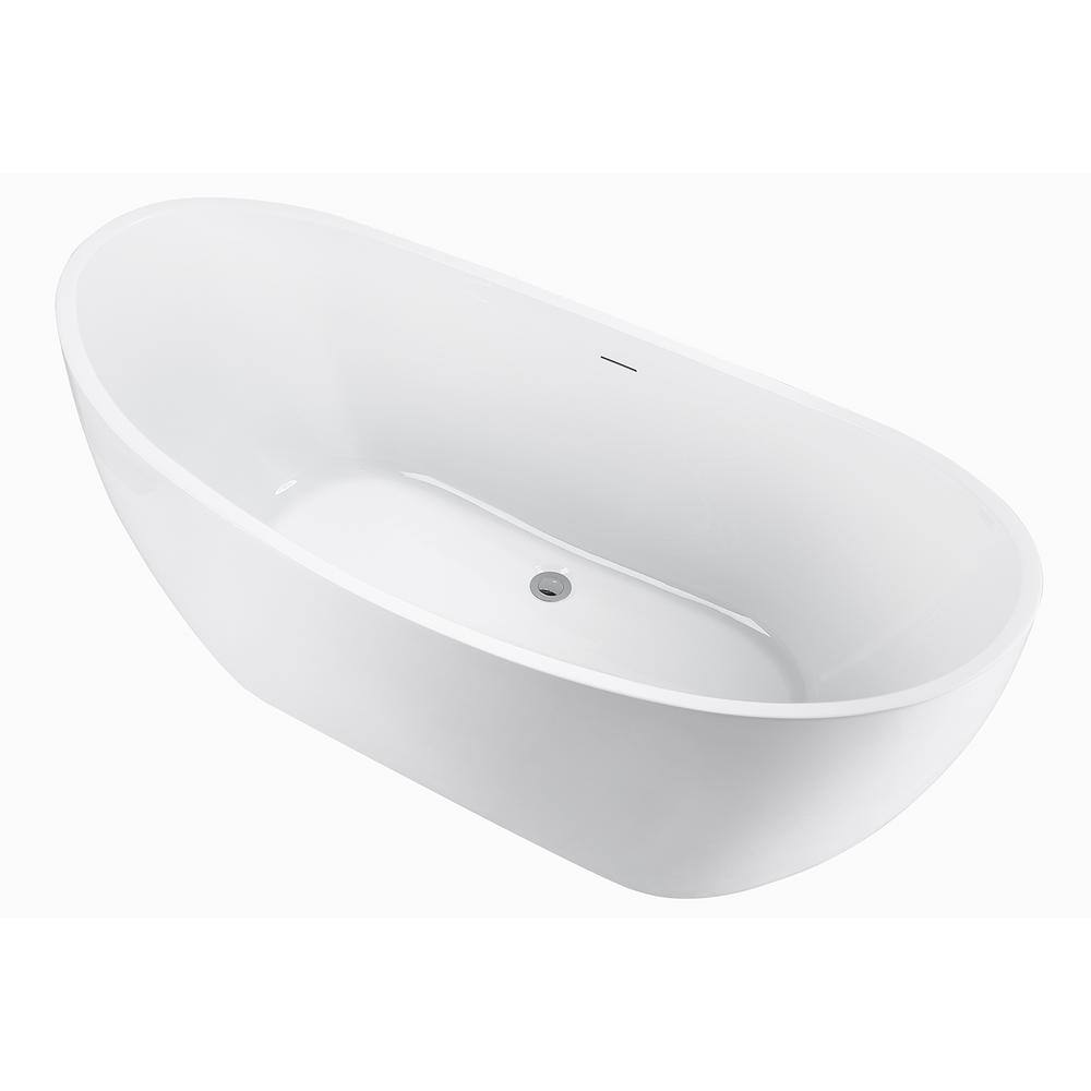 Mokleba 62 in. Double Slipper Acrylic Freestanding Flatbottom Bathtub with Polished Chrome Drain Soaking Tub in White BTMKEB1067262