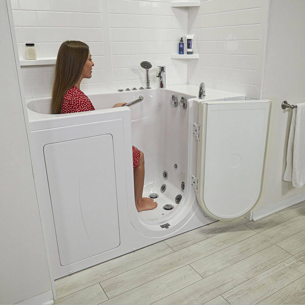 Ella Monaco 52 in. Walk-In Whirlpool and Air Bath Bathtub in White RHS Outward Door 2 PC Fast Fill Faucet 2 in. Dual Drain OA3252D2P-R