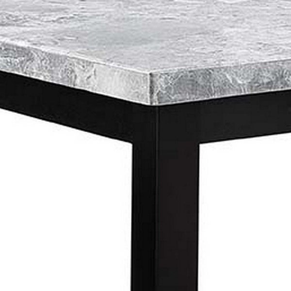 Zee 54 Inch Wood Counter Height Dining Table， Square Marble Top， Black