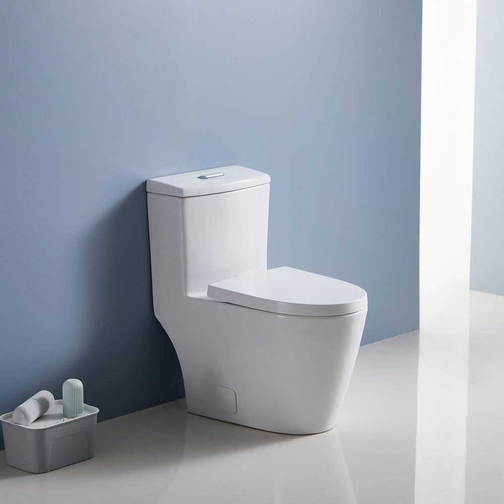 HOMEMYSTIQUE One-Piece 1.11.6 GPF Dual Flush Elongated Toilet in White Seat Included N-W1573101061