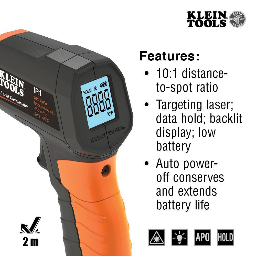 Klein Tools Infrared Digital Thermometer with Targeting Laser (10:1) IR1