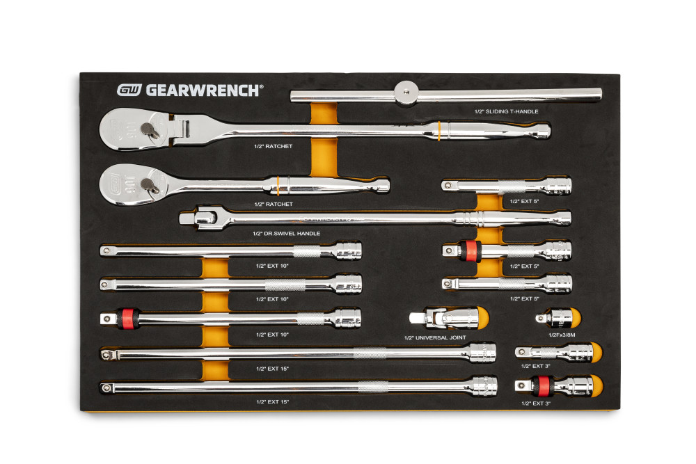 GEARWRENCH Ratchet & Drive Tool Set 1/2 90T with EVA Foam Tray 16pc