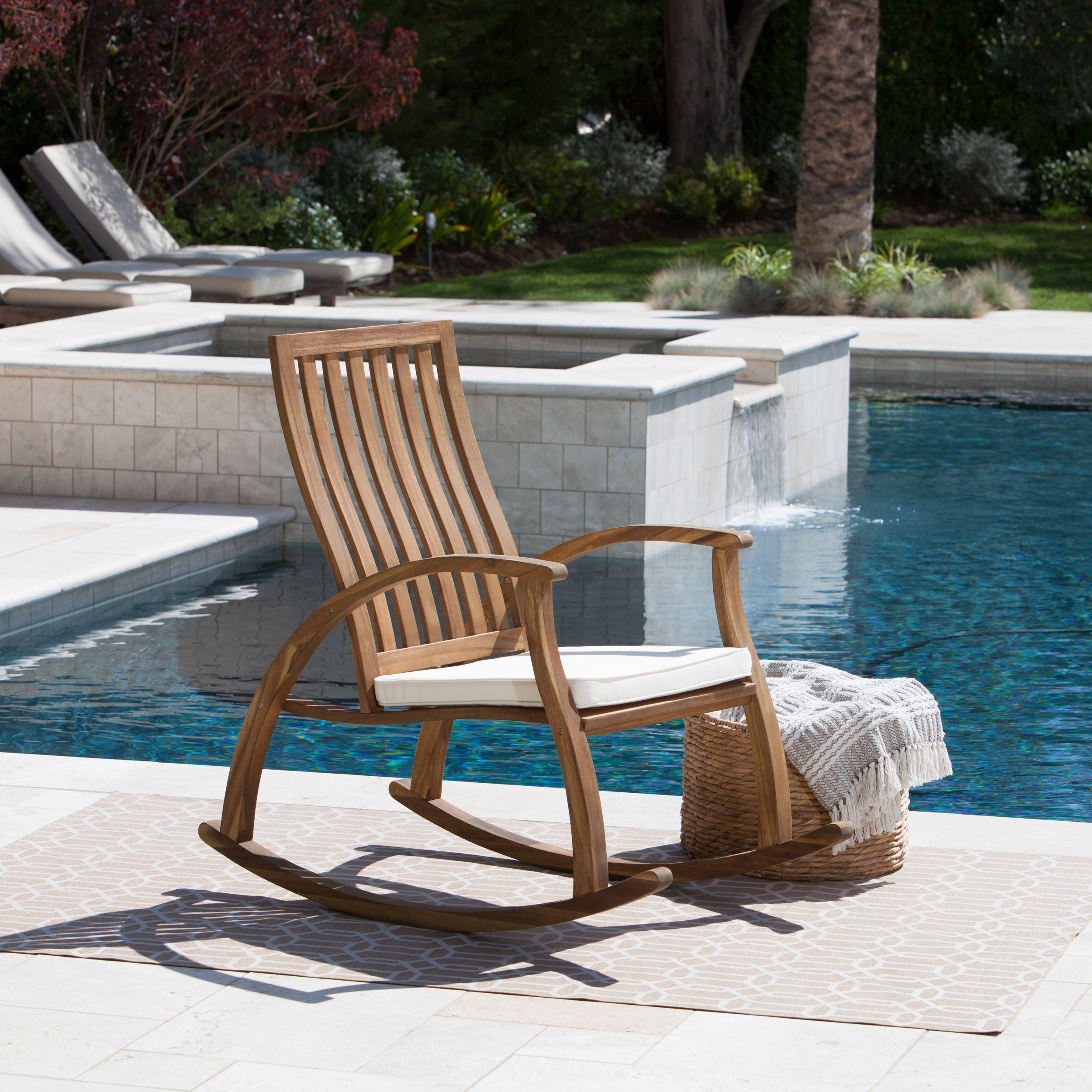 Cattan Outdoor Acacia Wood Rocking Chair with Water Resistant Cushion