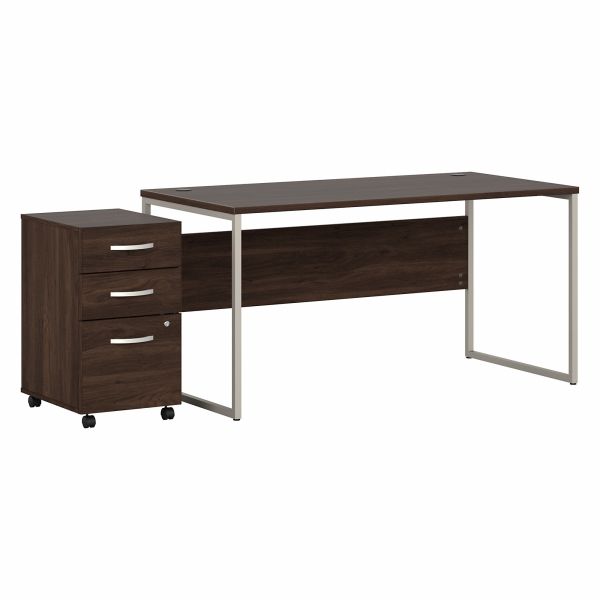 Bush Business Furniture Hybrid 60W x 30D Computer Table Desk with 3 Drawer Mobile File Cabinet in Black Walnut