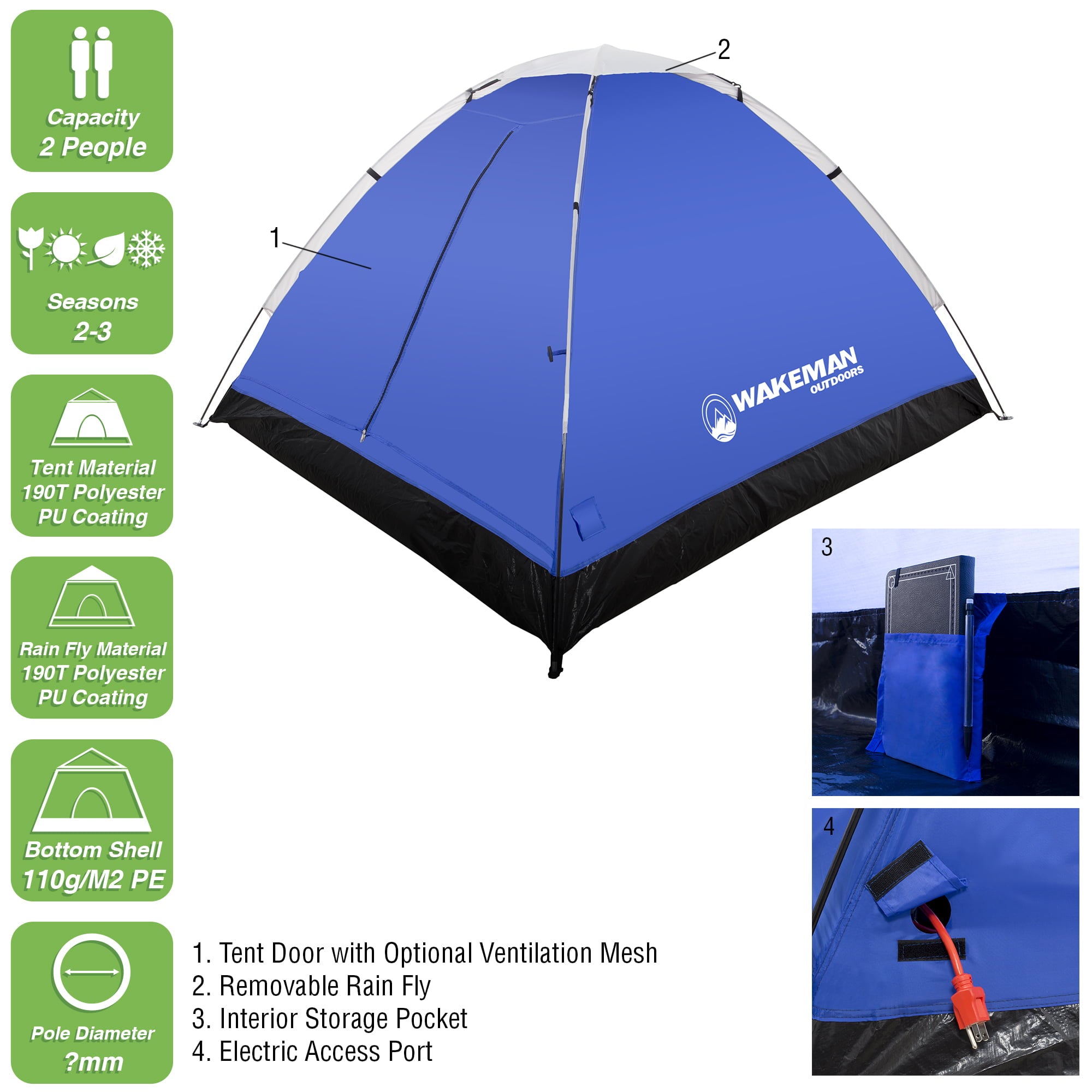 2-Person Tent， Water Resistant Dome Tent for Camping With Removable Rain Fly And Carry Bag， Lost River 2 Person Tent By Wakeman Outdoors