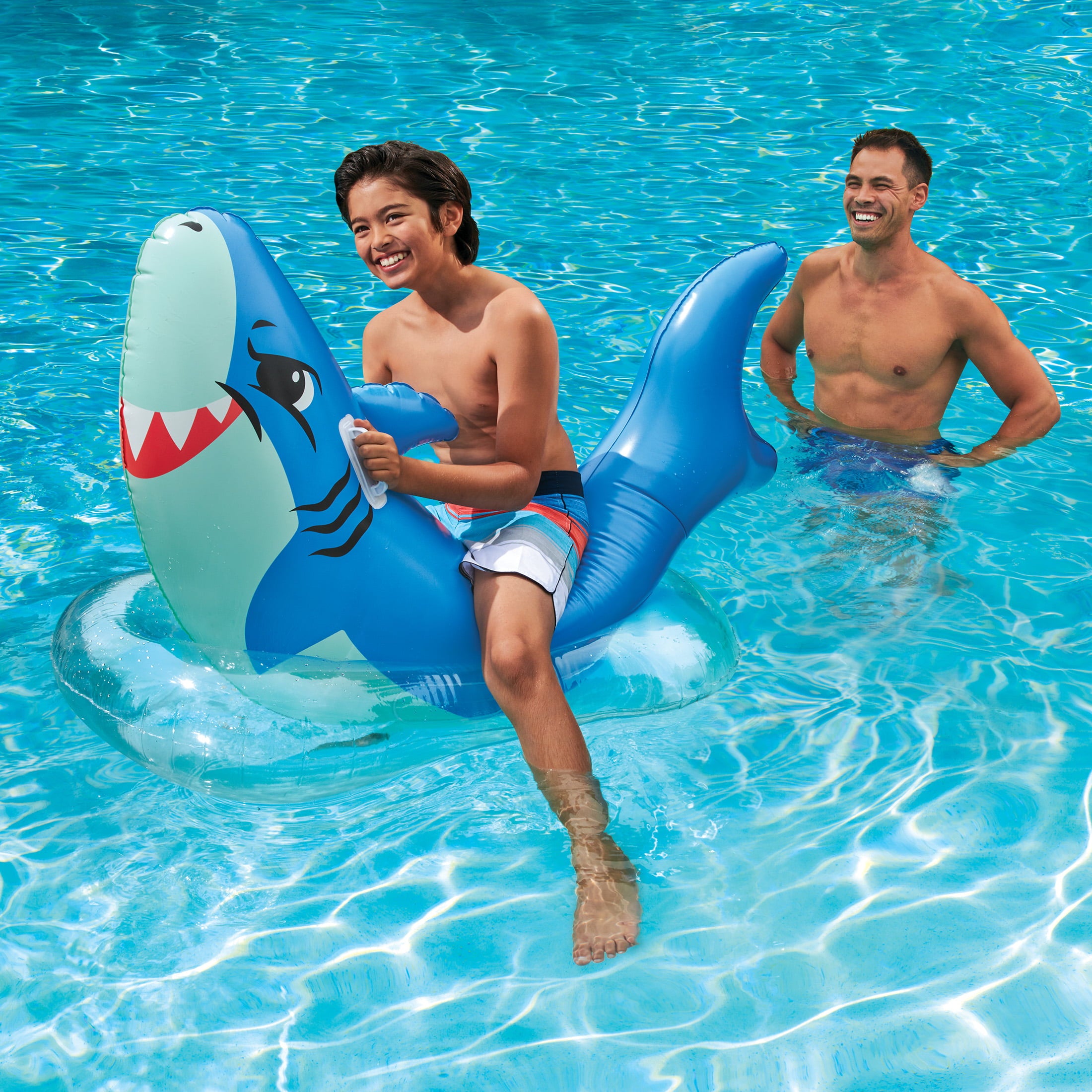 Inflatable Shark Ride-on Pool Float, Blue, for Kids and Adults