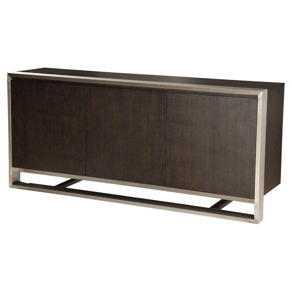 Aurelle Home Brown Oak and Stainless Steel Sideboard