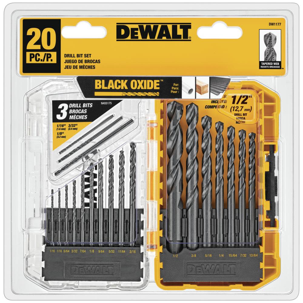 20 piece Black Oxide Drill Bit Set ;