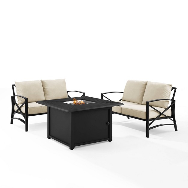 Kaplan 3pc Outdoor Conversation Set With Fire Table amp 2 Loveseats Oatmeal Crosley