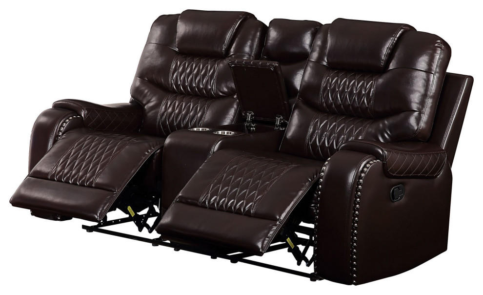 Benzara BM251081 Motion Loveseat With Leather Upholstery/Diamond Tufts  Brown   Contemporary   Loveseats   by Uber Bazaar  Houzz