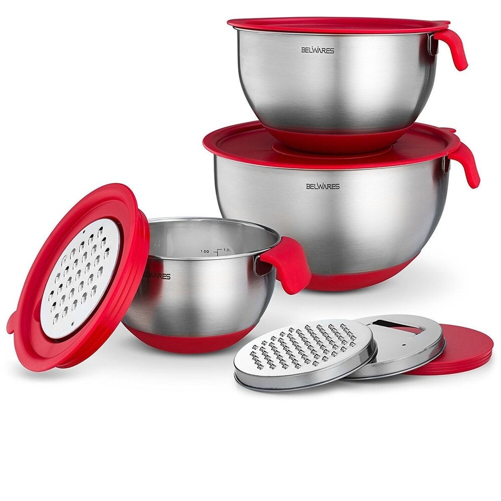 Belwares Stainless Steel Mixing Bowls w/ Airtight Lids   Non Slip Base