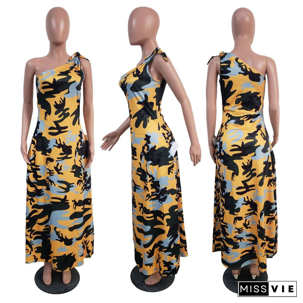 Sexy Loose Camouflage Print Features One-Shoulder Irregular Dress