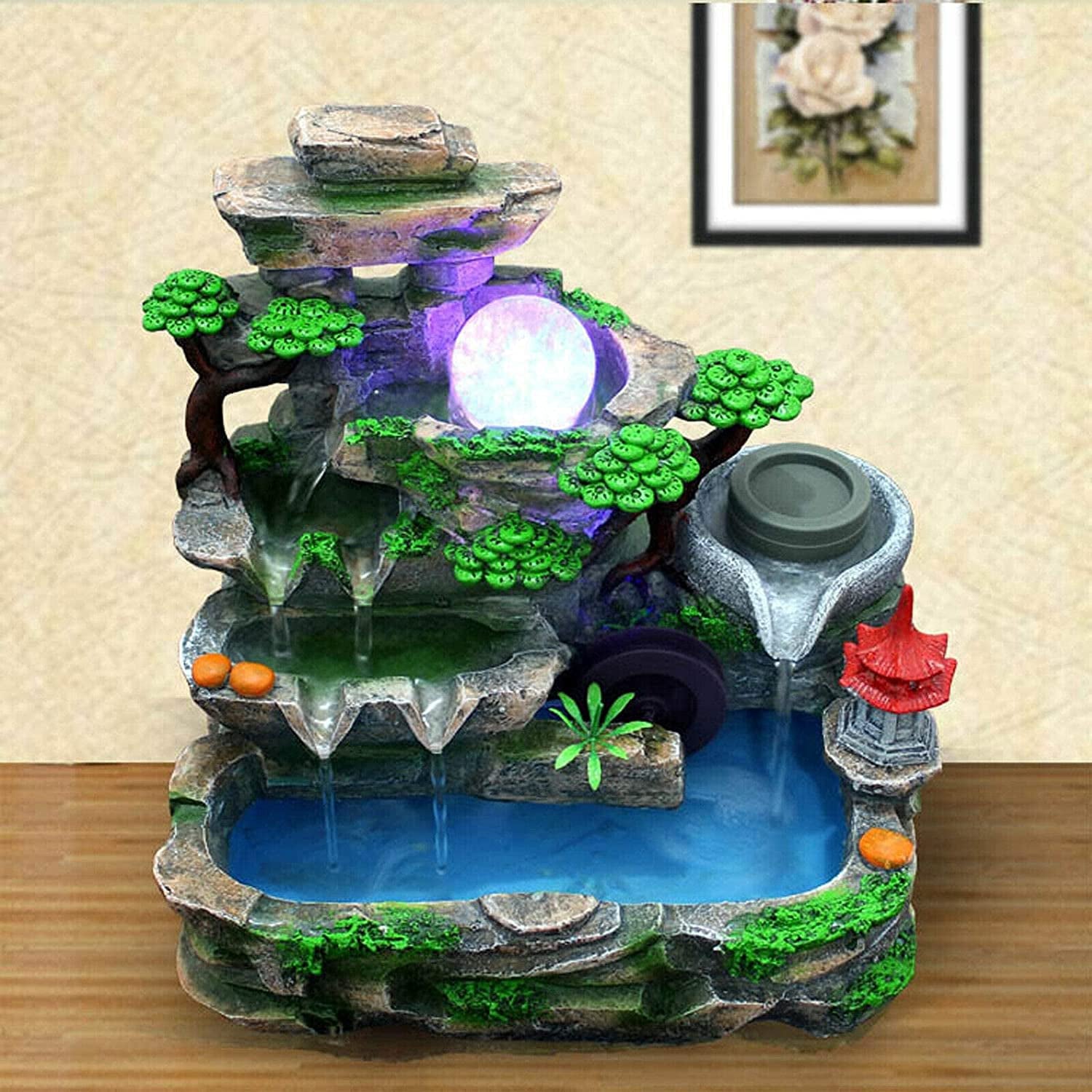 ANQIDI Indoor Water Fountain W/ Led And Mist Resin Rockery Waterfall home decoration