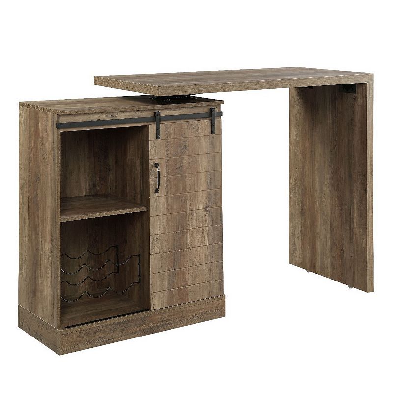 Bar Table with Swivel Table Top and Barn Sliding， Rustic Brown