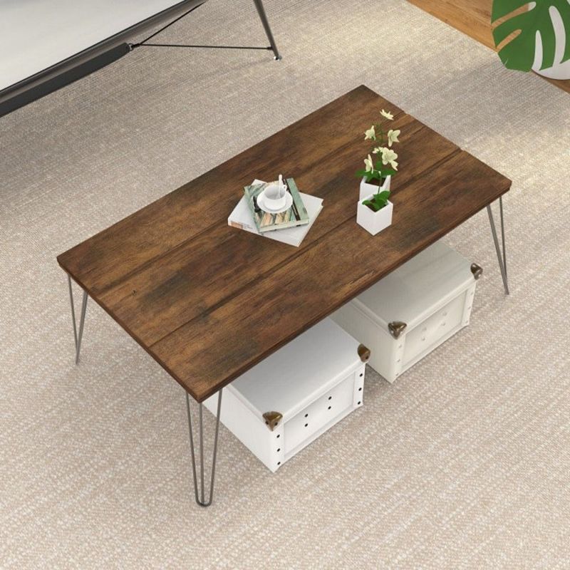 QuikFurn Rustic FarmHouse Wooden Coffee Table with Modern Metal Legs