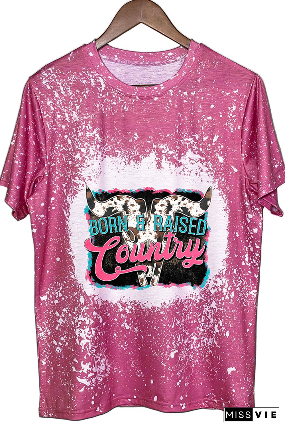 Born And Raised Country Cow Print Graphic Tee Wholesale