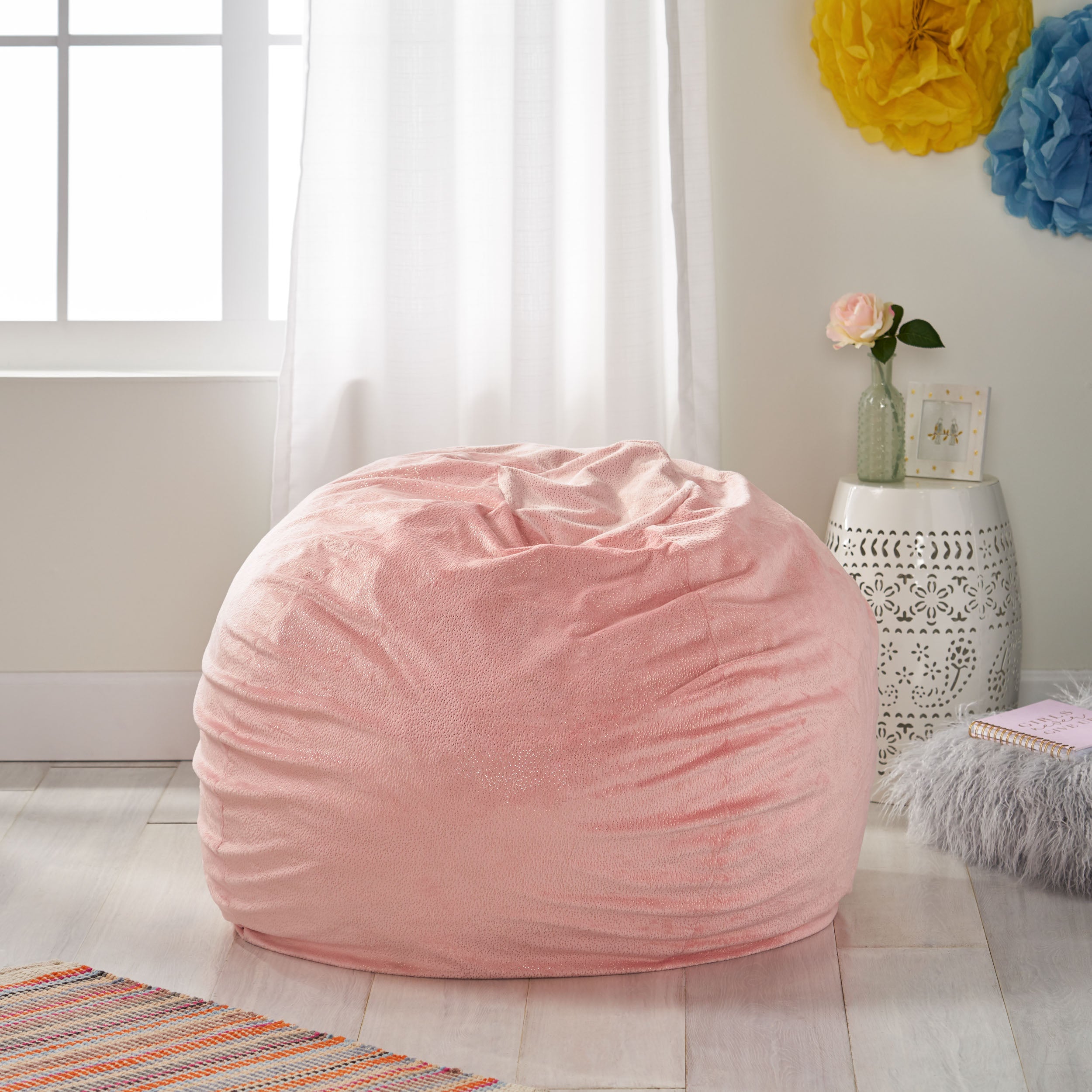 Eladio Modern Glam 3 Foot Velvet Bean Bag with Sparkles