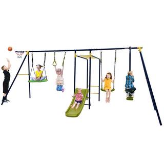 Gymax 660 lbs. Kids Metal Swing Set for Backyard 7-in-1 Multi-Functional Swing Set GYM10812