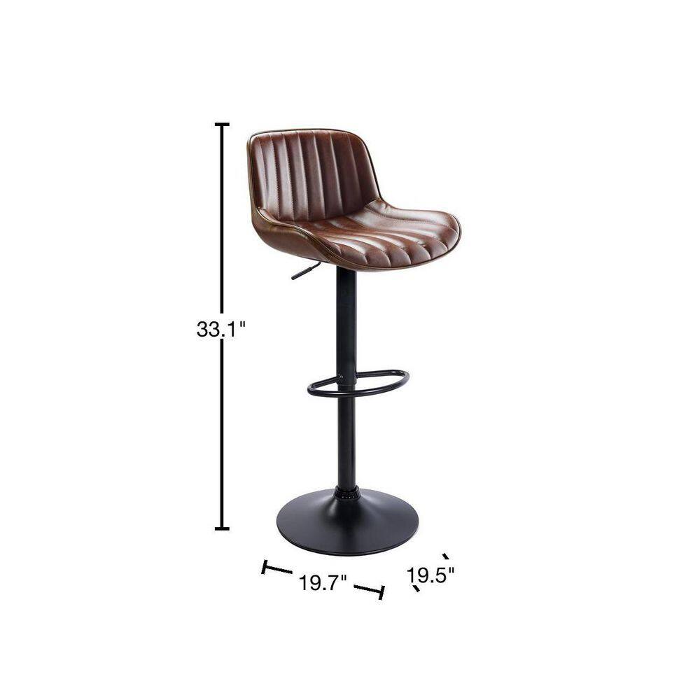 Art Leon Modern Cognac Faux Leather Swivel Adjustable Height Bar Stools with Black Base Set of 2 BS006-4