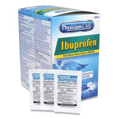 PhysiciansCare Ibuprofen Medication， Two-Pack， 50 Packs/Box (90015)