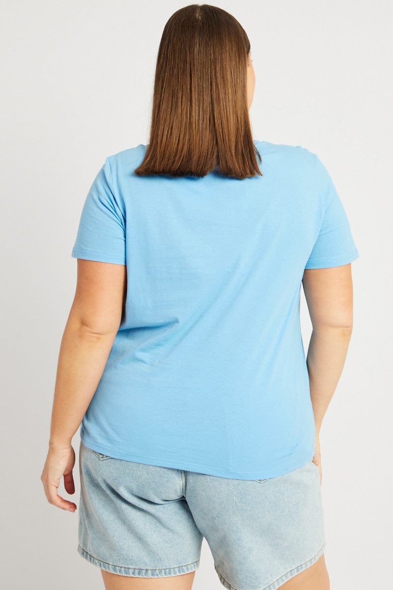 Blue Graphic T Shirt Short Sleeve Crew Neck