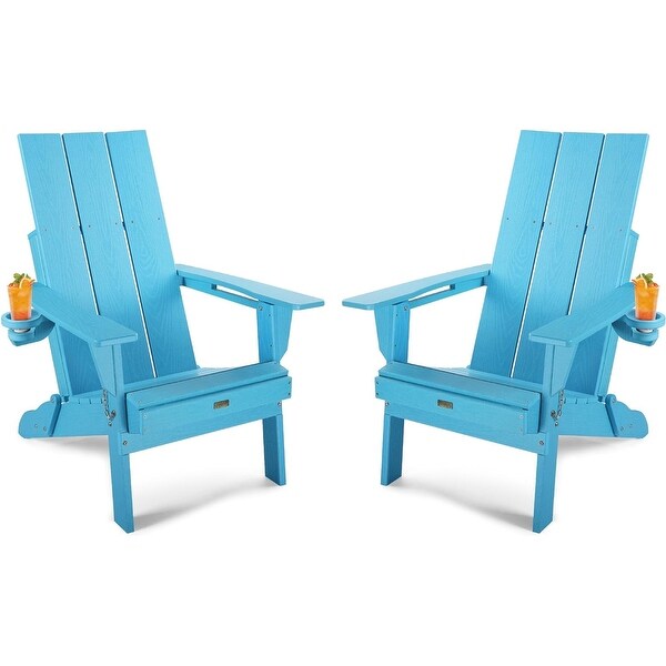 WINSOON Modern HDPE Outdoor Folding Adirondack Chair With Cup HolderSet Of 2