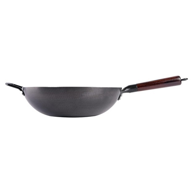 Gibson Home Stargaze 13 Inch Carbon Steel Nonstick Hammered Wok With Wood Handle In Black