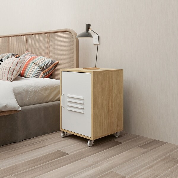 1-Door Nightstand，Wheel Bedside Table - - 37477479