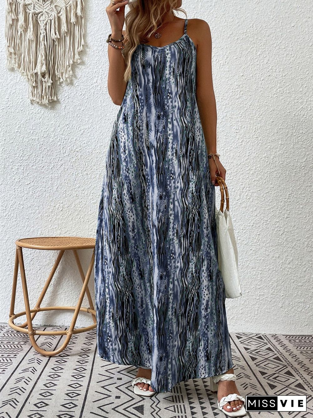 Women's Floral Printed Long Sleeve U-neck Maxi Dress